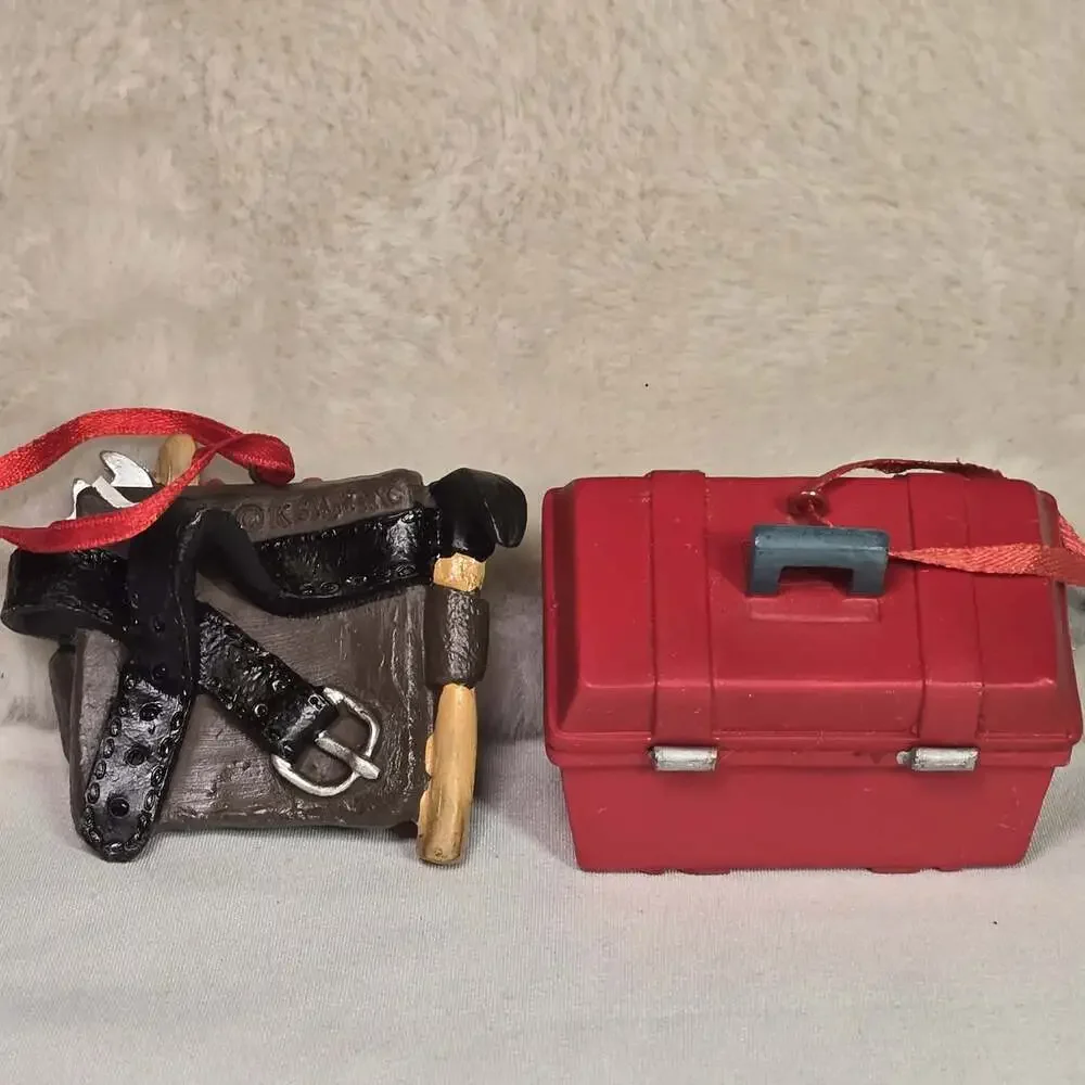 KSA Tool Box & Tool Belt Christmas Ornaments Set of 2 Resin Handyman Carpenter
